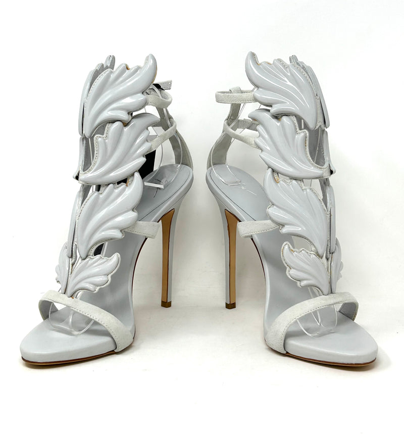 Giuseppe Zanotti Cruel Light Grey Suede Leather Wing Heel Sandals