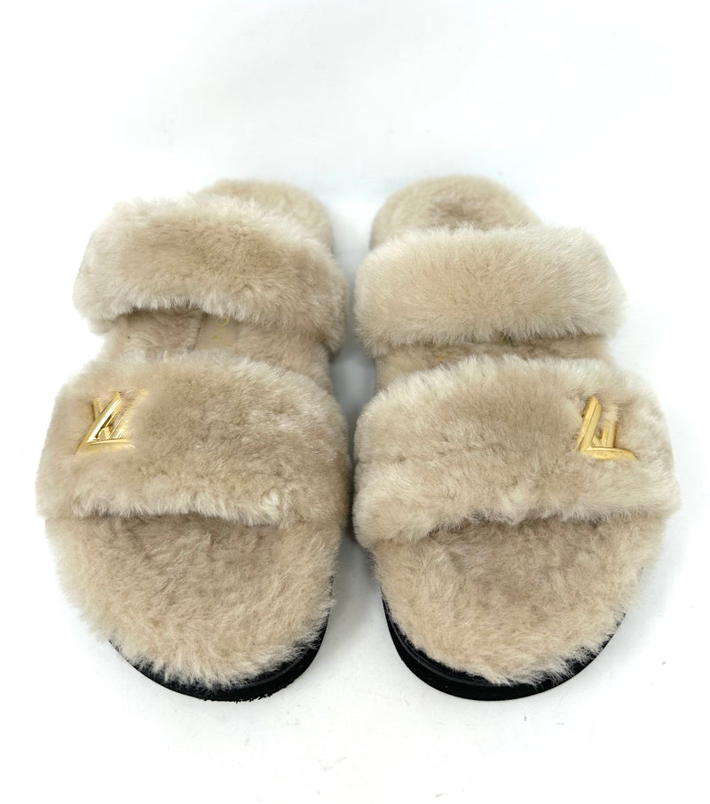 Louis Vuitton Nude Shearling Flat Mules