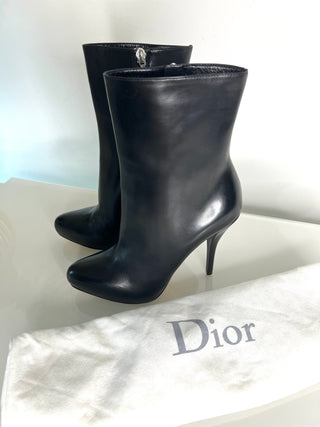 Christian Dior Black Leather Heeled Ankle Boots 37 UK4