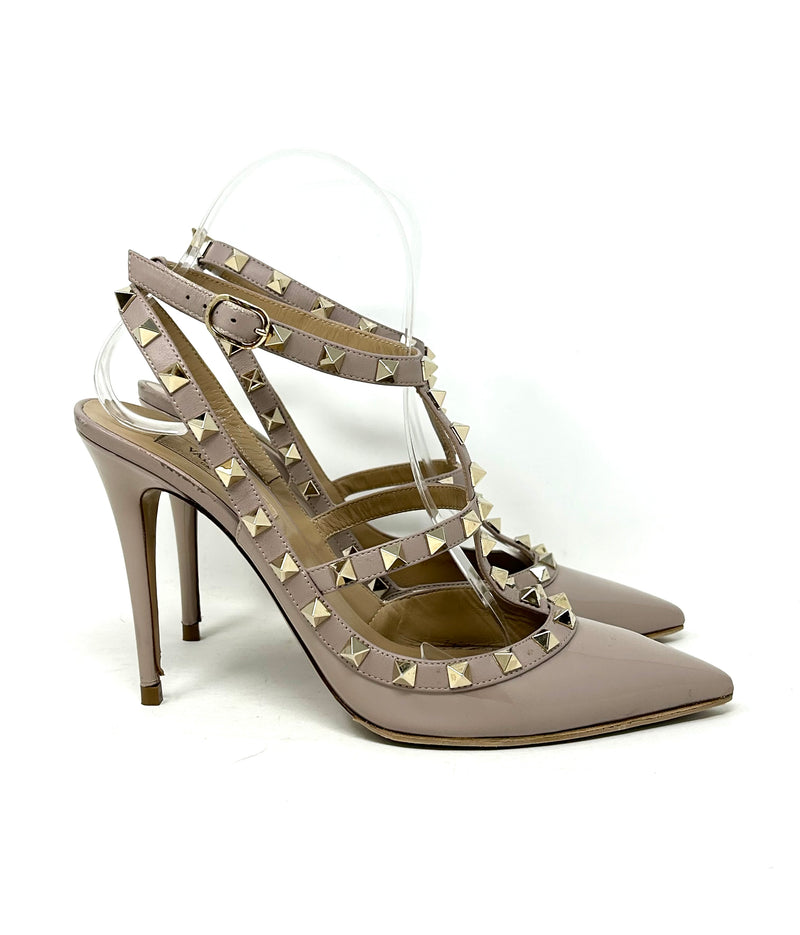 Valentino Garavani Rockstud Nude Patent Leather Ankle Strap Heels 39.5 UK 6.5