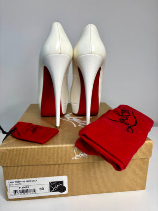 Christian Louboutin Lady Peep White Jazz Calf Leather Platform Heels 39 UK6