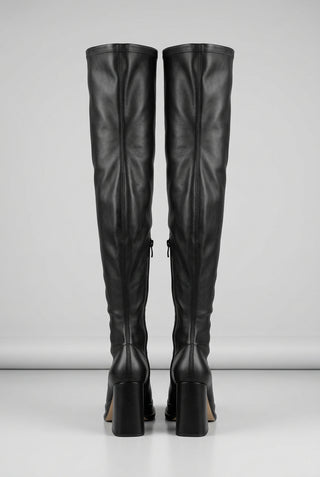 Souliers Martinez Velvet 100 Black Faux Leather Over-the-Knee Platform Boots – Size EU37/UK 4