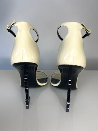 Saint Laurent Opyum 110 Cream Patent Leather YSL-Heel Sandals – Size 39 / UK 6