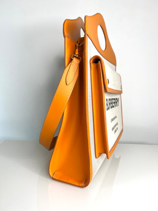 Burberry Pre-Loved Pocket Bag White /Orange Cotton Leather Medium Bag