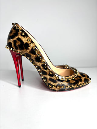 Christian Louboutin Dorispiky 100 Leop Patent Leather Heels 38.5 UK5.5