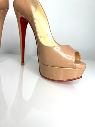 Christian Louboutin Preloved Lady Peep Nude Patent Leather Platform Heels 36 UK3