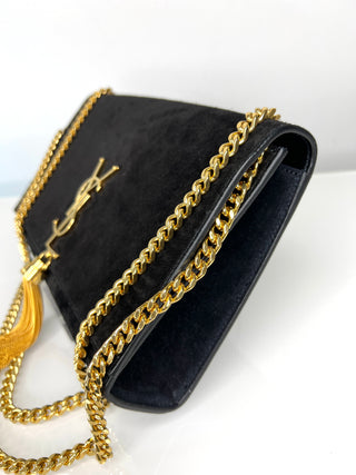 Saint Laurent YSL Kate Tassel Medium Black Suede Shoulder Bag