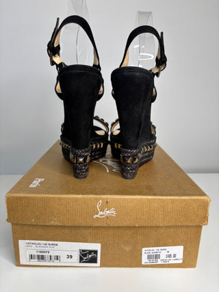 Christian Louboutin Cataclou Black Suede Wedge Sandals 39 UK6