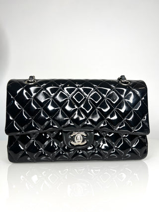Chanel Preloved Classic Black Patent Leather Medium Double Flab Bag