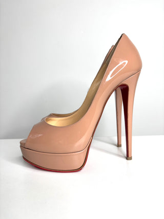 Christian Louboutin Lady Peep 150 Nude Patent Platform Heels 39.5 UK6.5