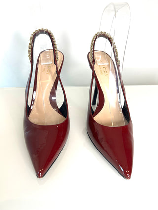 Gucci Pre-Loved Signoria Slingback Rosso Ancora Burgundy Patent Leather Heels 37 UK4