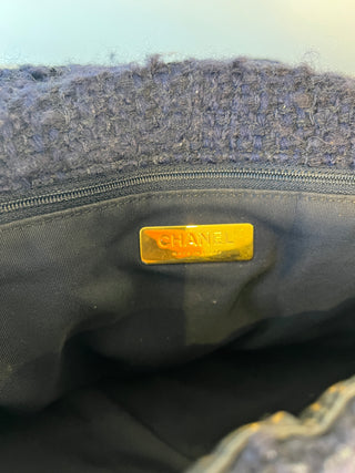 Chanel 19 Navy Tweed Large Flap Shoulder Bag