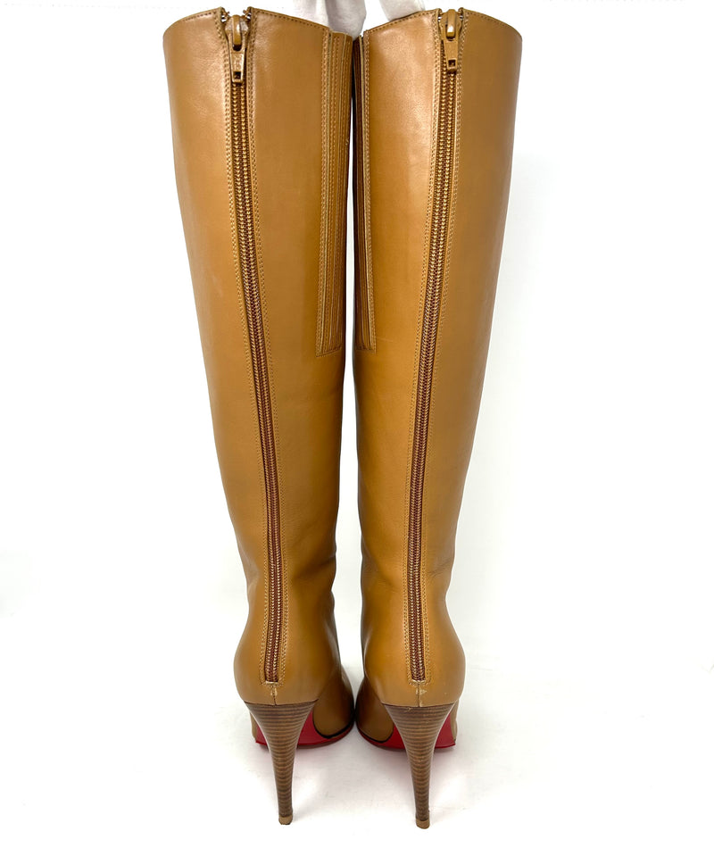 Christian Louboutin Vintage Camel Leather Knee High Heel Boots 