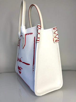 Balmain B-Army Lipstick Pint Off-White Canvas Tote Bag
