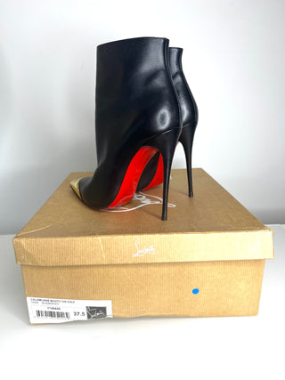 Christian Louboutin Calamijane Booty 120 Black Leather & Gold Metal Toe Ankle Boots – Size 37.5 / UK 4.5