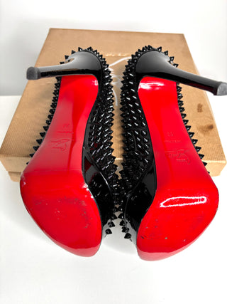 Christian Louboutin Lady Peep Spikes 150 Black Patent Peep-Toe Heels 39 UK6