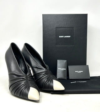 Saint Laurent Vivi 110 Black Leather White Toe Ruched Pump Heels 41.5 UK 8.5