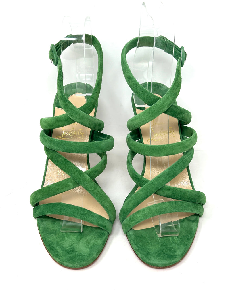 Christian Louboutin Cleissimo 85 Bambou Green Suede Leather Heel Sandals 36 UK 3