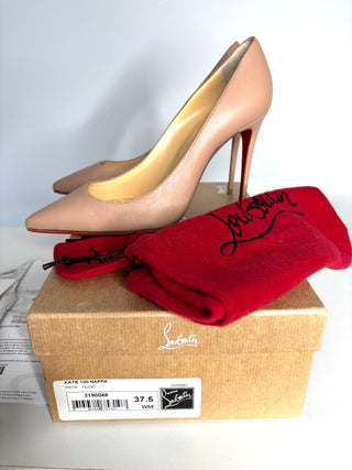 Christian Louboutin Kate 100 Nude Nappa Leather Heels 37.5 UK4.5