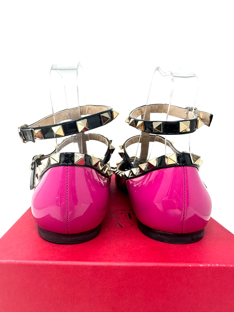 Valentino Garavani Rockstud Ballerina Pink Patent Flats 38 UK 5