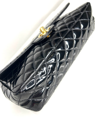 Chanel Preloved Classic Flap Black Patent Leather Heart Charms Shoulder Bag