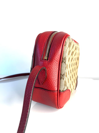 Gucci GG Supreme Bree Red Leather Camera Crossbody Bag