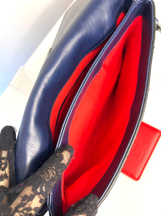 Christian Louboutin Rougissime Nuit Blue Metallic Python Clutch Shoulder Bag