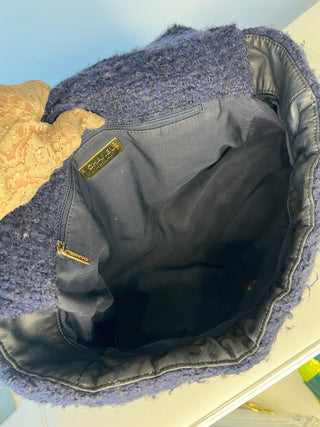 Chanel 19 Navy Tweed Large Flap Shoulder Bag