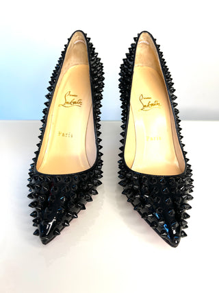 Christian Louboutin Pigalle Spikes 100 Black Patent Heels 38.5 UK5.5