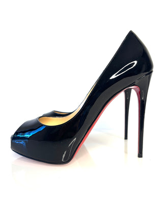 Christian Louboutin Preloved New Very Prive 120 Black Patent Platform Heels 38 UK5