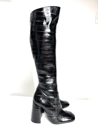 Saint Laurent Jane Black Leather Knee High Boots 37 UK4