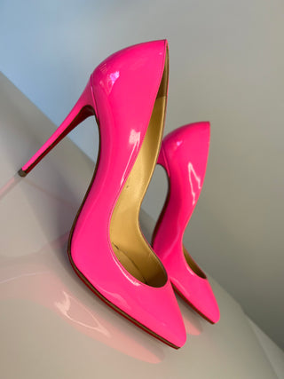 Christian Louboutin Pigalle Follies 100 Shocking Pink Patent Leather Heels 36 UK3