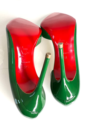 Christian Louboutin Iriza 100 Green Patent Leather Heels 39.5 UK6.5