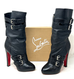 Christian Louboutin Loubi Bike 140 Black Leather Python Mid Calf Boots 40 UK 7