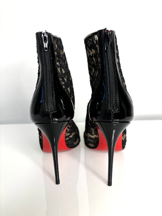 Christian Louboutin Psybootie Black Lace Patent Leather Ankle Boots 37 UK4