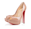 nude patent leather platform peep toe heels with signature red soles