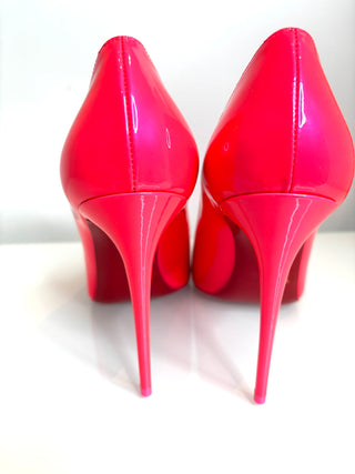 Christian Louboutin Kate 100 Fluo Pink Perle Patent Leather Heels 40.5 UK7.5