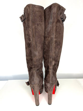 Christian Louboutin Harletty Brown Suede Platform Knee High Boots 38 UK5