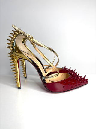 Christian Louboutin Goldocross Spike 100 Patent Leather Heels 37.5 UK4.5