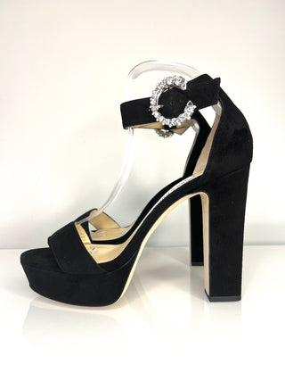 Jimmy Choo Mionne 120 Black Suede Platform Sandals 40 UK7