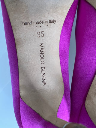 Manolo Blahnik Preloved Hangisi 70 Crystal-Embellished Fuchsia Pink Pumps Heels 35 UK2