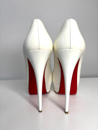 Christian Louboutin Lady Peep White Jazz Calf Leather Platform Heels 39 UK6