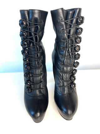Christian Louboutin Chasseresse 140 Black Nappa Leather Platform Boots – Size 39.5 / UK 6.5