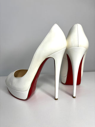 Christian Louboutin Lady Peep White Jazz Calf Leather Platform Heels 39 UK6