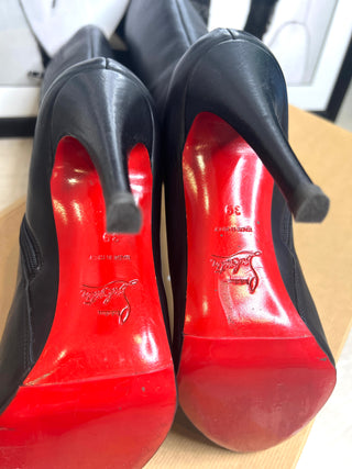 Christian Louboutin Bourge 100 Black Leather Knee-High Boots – Size 39 / UK 6