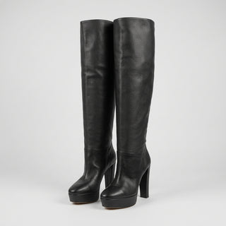 Aquazzura Black Leather Pull-On Knee-High Platform Boots – EU 38.5 / UK 5.5