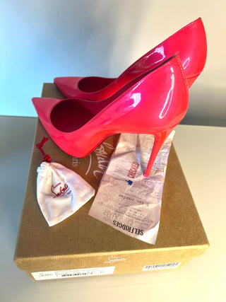 Christian Louboutin Kate 100 Fluo Pink Patent Leather Pumps Heels – Size 40 UK 7