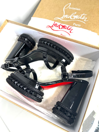 Christian Louboutin Superaclou 130 Black Patent Wedge Sandals 40 UK7