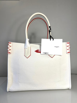Balmain B-Army Lipstick Pint Off-White Canvas Tote Bag