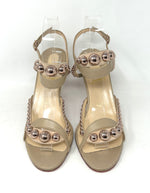 Christian Louboutin Galeria 85 Nude Leather Bronze Rose Stud Heel Sandals 39 UK 6